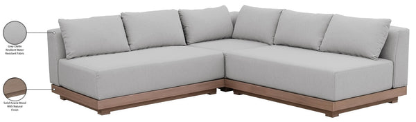Meridian Furniture Solace Outdoor Modular Sectional Acacia Frame with Olefin Performance Fabric Cushions 33026Grey-Sec3C
