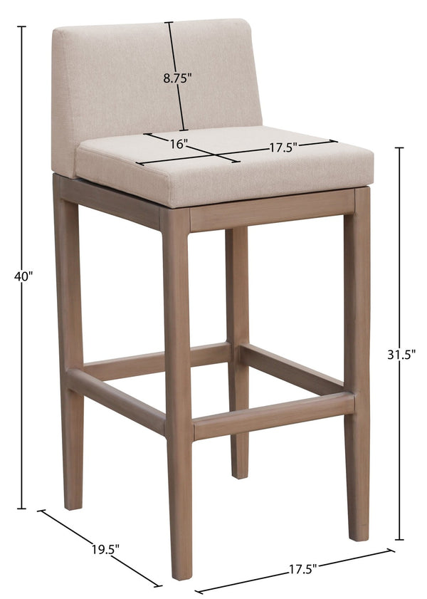 Meridian Furniture Solace Acacia Wood Outdoor Bar Stool with Olefin Cushion for Patio Dining and Kitchen Use Beige 33027Beige-C