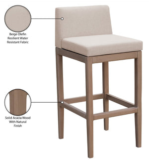 Meridian Furniture Solace Acacia Wood Outdoor Bar Stool with Olefin Cushion for Patio Dining and Kitchen Use Beige 33027Beige-C