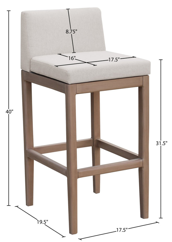 Meridian Furniture Solace Acacia Wood Outdoor Bar Stool with Olefin Cushion for Patio Dining and Kitchen Use Cream 33027Cream-C