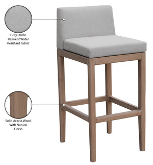 Meridian Furniture Solace Acacia Wood Outdoor Bar Stool with Olefin Cushion for Patio Dining and Kitchen Use Grey 33027Grey-C