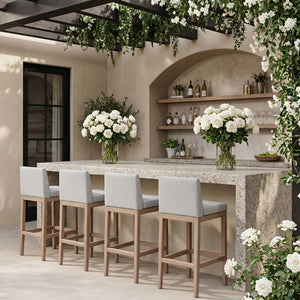 Meridian Furniture Solace Acacia Wood Outdoor Bar Stool with Olefin Cushion for Patio Dining and Kitchen Use Grey 33027Grey-C