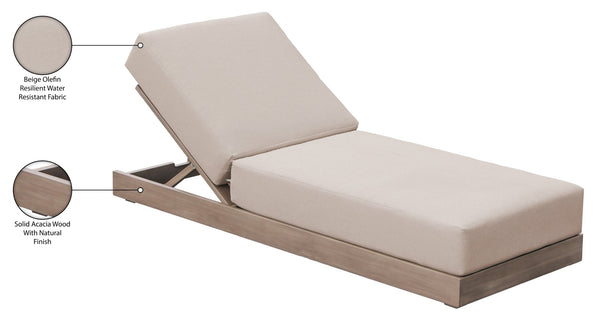 Meridian Furniture Solace Acacia Wood Outdoor Lounge Chair with Weather Resistant Olefin Cushions for Patio Rest Beige 33028Beige