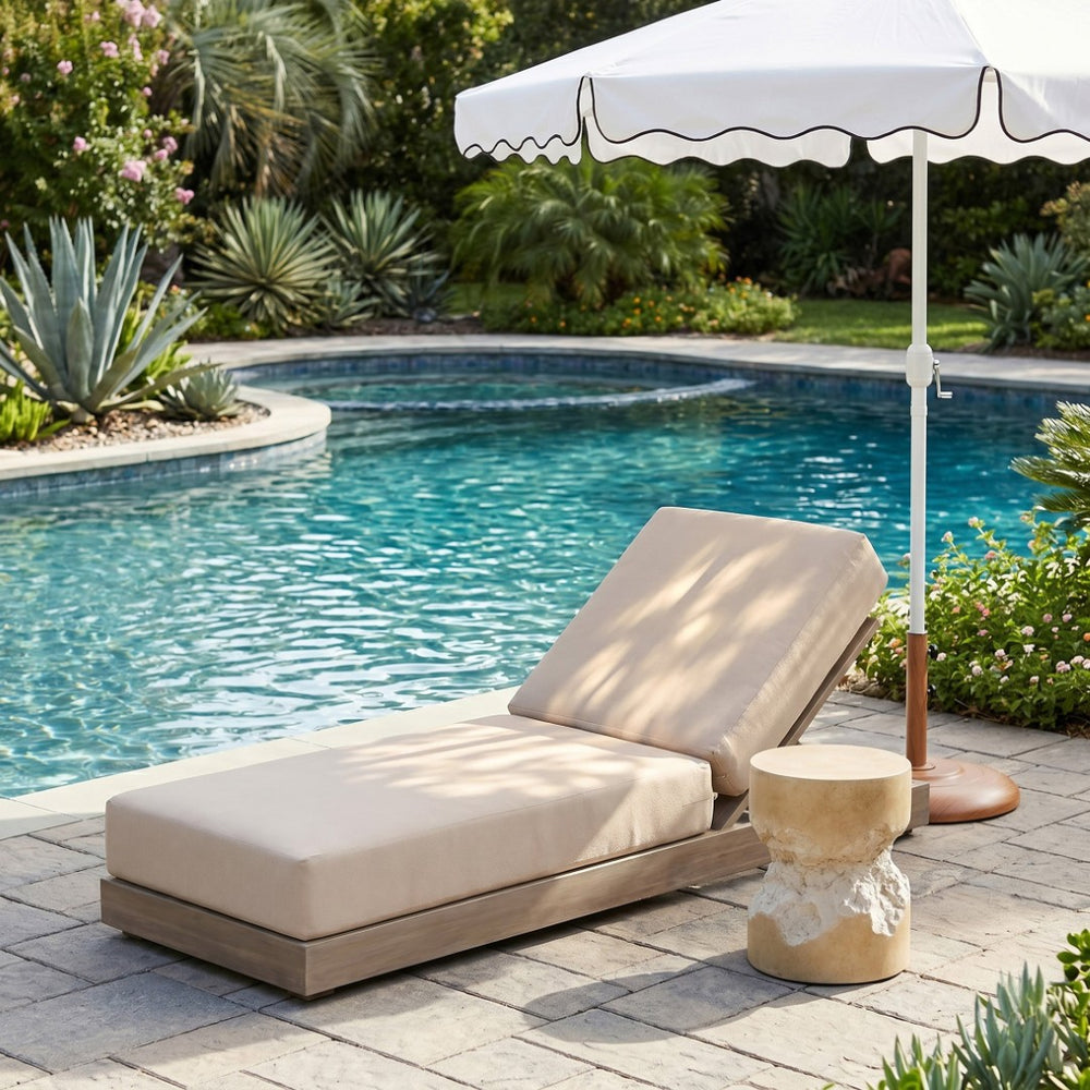 Meridian Furniture Solace Acacia Wood Outdoor Lounge Chair with Weather Resistant Olefin Cushions for Patio Rest Beige 33028Beige