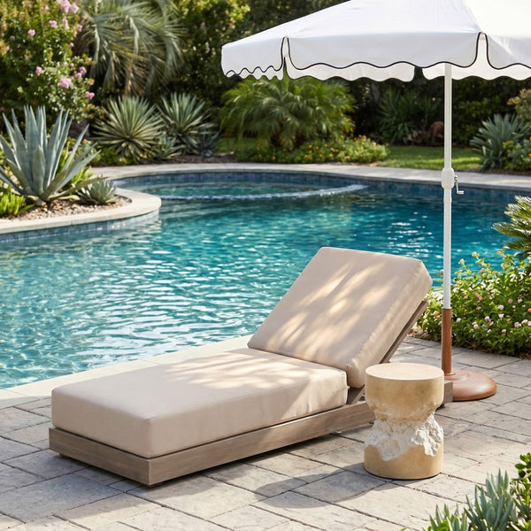 Meridian Furniture Solace Acacia Wood Outdoor Lounge Chair with Weather Resistant Olefin Cushions for Patio Rest Beige 33028Beige