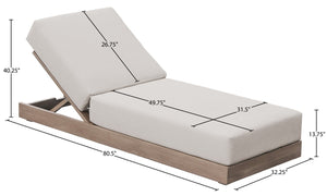 Meridian Furniture Solace Acacia Wood Outdoor Lounge Chair with Weather Resistant Olefin Cushions for Patio Rest Cream 33028Cream