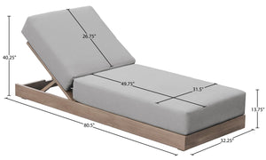 Meridian Furniture Solace Acacia Wood Outdoor Lounge Chair with Weather Resistant Olefin Cushions for Patio Rest Grey 33028Grey
