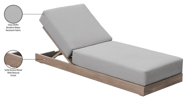 Meridian Furniture Solace Acacia Wood Outdoor Lounge Chair with Weather Resistant Olefin Cushions for Patio Rest Grey 33028Grey