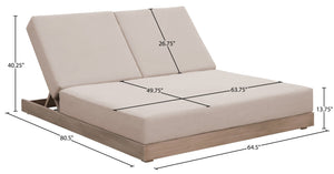 Meridian Furniture Solace Acacia Wood Double Outdoor Chaise Lounger with Cushions for Patio Pool Deck Beige 33029Beige