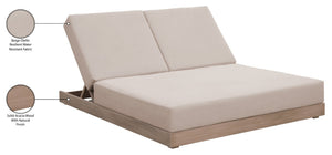 Meridian Furniture Solace Acacia Wood Double Outdoor Chaise Lounger with Cushions for Patio Pool Deck Beige 33029Beige
