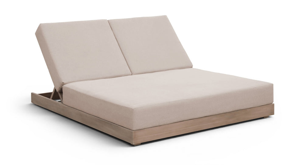 Meridian Furniture Solace Acacia Wood Double Outdoor Chaise Lounger with Cushions for Patio Pool Deck Beige 33029Beige