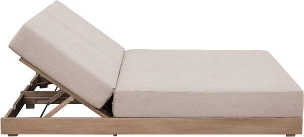 Meridian Furniture Solace Acacia Wood Double Outdoor Chaise Lounger with Cushions for Patio Pool Deck Beige 33029Beige
