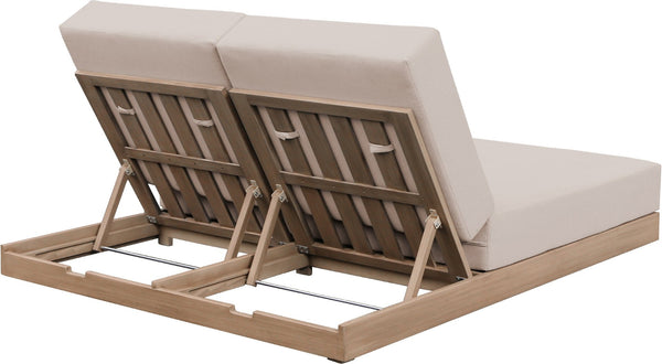 Meridian Furniture Solace Acacia Wood Double Outdoor Chaise Lounger with Cushions for Patio Pool Deck Beige 33029Beige