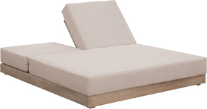 Meridian Furniture Solace Acacia Wood Double Outdoor Chaise Lounger with Cushions for Patio Pool Deck Beige 33029Beige