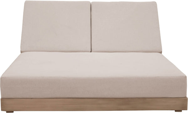 Meridian Furniture Solace Acacia Wood Double Outdoor Chaise Lounger with Cushions for Patio Pool Deck Beige 33029Beige