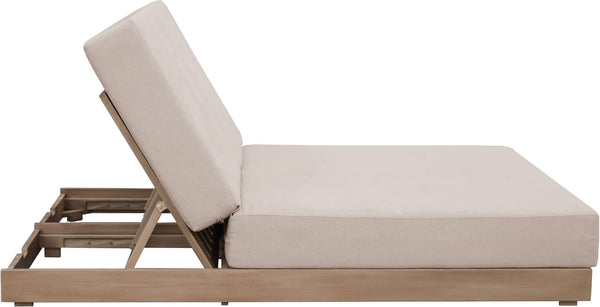 Meridian Furniture Solace Acacia Wood Double Outdoor Chaise Lounger with Cushions for Patio Pool Deck Beige 33029Beige