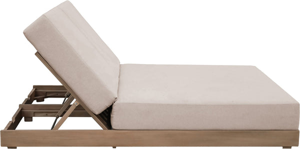 Meridian Furniture Solace Acacia Wood Double Outdoor Chaise Lounger with Cushions for Patio Pool Deck Beige 33029Beige