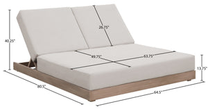 Meridian Furniture Solace Acacia Wood Double Outdoor Chaise Lounger with Cushions for Patio Pool Deck Cream 33029Cream
