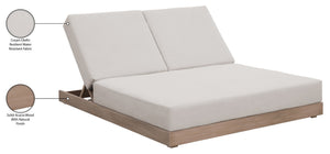 Meridian Furniture Solace Acacia Wood Double Outdoor Chaise Lounger with Cushions for Patio Pool Deck Cream 33029Cream