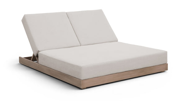 Meridian Furniture Solace Acacia Wood Double Outdoor Chaise Lounger with Cushions for Patio Pool Deck Cream 33029Cream