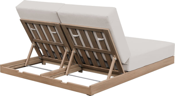 Meridian Furniture Solace Acacia Wood Double Outdoor Chaise Lounger with Cushions for Patio Pool Deck Cream 33029Cream