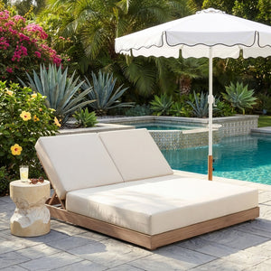 Meridian Furniture Solace Acacia Wood Double Outdoor Chaise Lounger with Cushions for Patio Pool Deck Cream 33029Cream