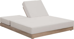 Meridian Furniture Solace Acacia Wood Double Outdoor Chaise Lounger with Cushions for Patio Pool Deck Cream 33029Cream