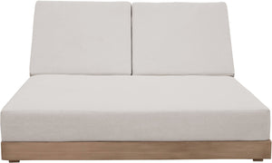 Meridian Furniture Solace Acacia Wood Double Outdoor Chaise Lounger with Cushions for Patio Pool Deck Cream 33029Cream
