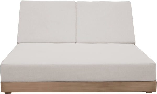 Meridian Furniture Solace Acacia Wood Double Outdoor Chaise Lounger with Cushions for Patio Pool Deck Cream 33029Cream