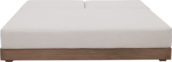 Meridian Furniture Solace Acacia Wood Double Outdoor Chaise Lounger with Cushions for Patio Pool Deck Cream 33029Cream