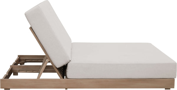 Meridian Furniture Solace Acacia Wood Double Outdoor Chaise Lounger with Cushions for Patio Pool Deck Cream 33029Cream