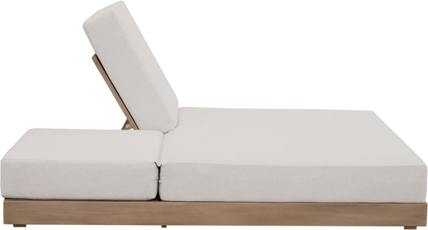 Meridian Furniture Solace Acacia Wood Double Outdoor Chaise Lounger with Cushions for Patio Pool Deck Cream 33029Cream