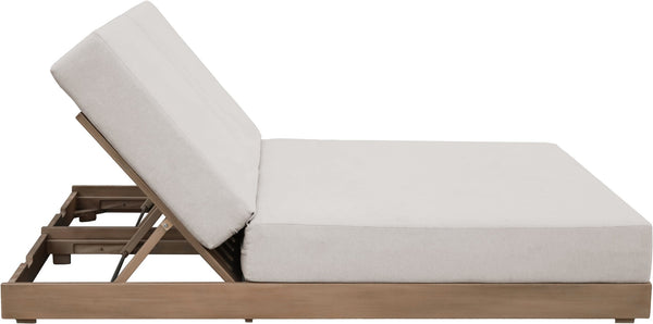 Meridian Furniture Solace Acacia Wood Double Outdoor Chaise Lounger with Cushions for Patio Pool Deck Cream 33029Cream