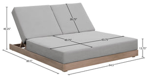 Meridian Furniture Solace Acacia Wood Double Outdoor Chaise Lounger with Cushions for Patio Pool Deck Grey 33029Grey
