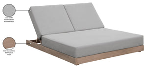 Meridian Furniture Solace Acacia Wood Double Outdoor Chaise Lounger with Cushions for Patio Pool Deck Grey 33029Grey