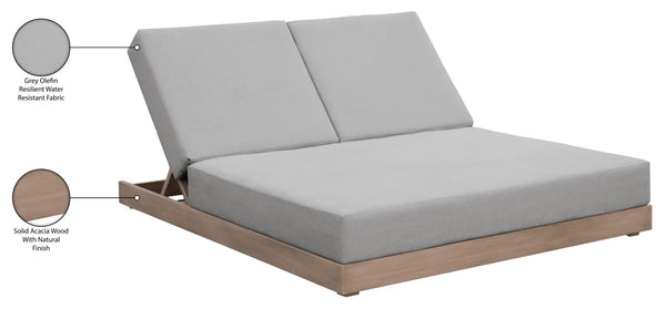Meridian Furniture Solace Acacia Wood Double Outdoor Chaise Lounger with Cushions for Patio Pool Deck Grey 33029Grey