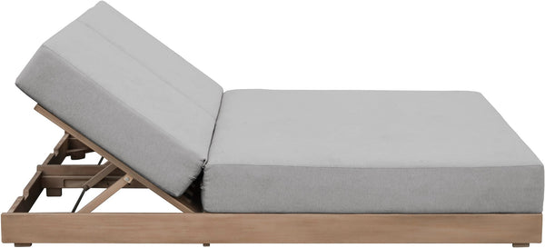 Meridian Furniture Solace Acacia Wood Double Outdoor Chaise Lounger with Cushions for Patio Pool Deck Grey 33029Grey