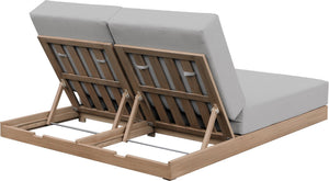 Meridian Furniture Solace Acacia Wood Double Outdoor Chaise Lounger with Cushions for Patio Pool Deck Grey 33029Grey