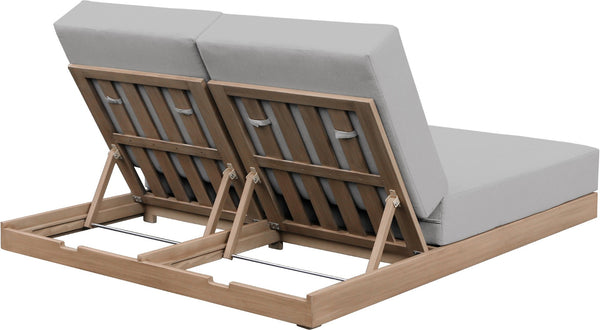 Meridian Furniture Solace Acacia Wood Double Outdoor Chaise Lounger with Cushions for Patio Pool Deck Grey 33029Grey