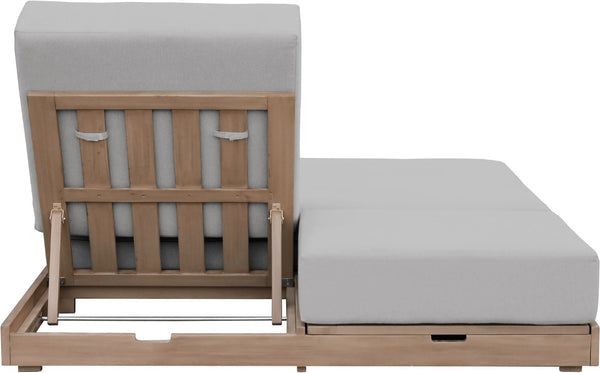 Meridian Furniture Solace Acacia Wood Double Outdoor Chaise Lounger with Cushions for Patio Pool Deck Grey 33029Grey
