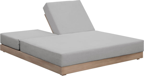 Meridian Furniture Solace Acacia Wood Double Outdoor Chaise Lounger with Cushions for Patio Pool Deck Grey 33029Grey
