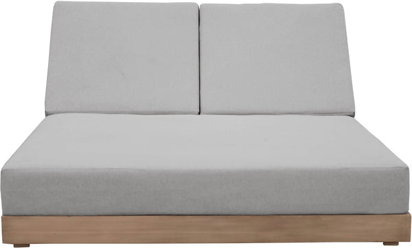 Meridian Furniture Solace Acacia Wood Double Outdoor Chaise Lounger with Cushions for Patio Pool Deck Grey 33029Grey