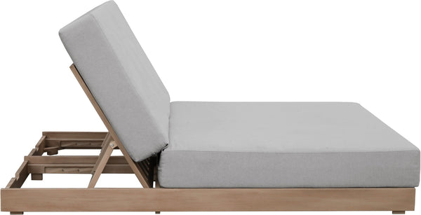 Meridian Furniture Solace Acacia Wood Double Outdoor Chaise Lounger with Cushions for Patio Pool Deck Grey 33029Grey