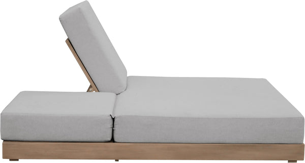 Meridian Furniture Solace Acacia Wood Double Outdoor Chaise Lounger with Cushions for Patio Pool Deck Grey 33029Grey