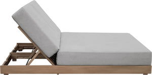 Meridian Furniture Solace Acacia Wood Double Outdoor Chaise Lounger with Cushions for Patio Pool Deck Grey 33029Grey