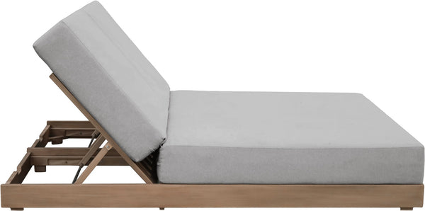 Meridian Furniture Solace Acacia Wood Double Outdoor Chaise Lounger with Cushions for Patio Pool Deck Grey 33029Grey