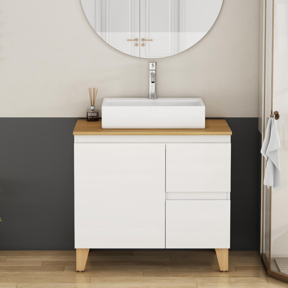 English Elm 31.5-inch Bathroom Vanity Solid Wood Top Ceramic Basin Soft Close Glossy White W3151S00070