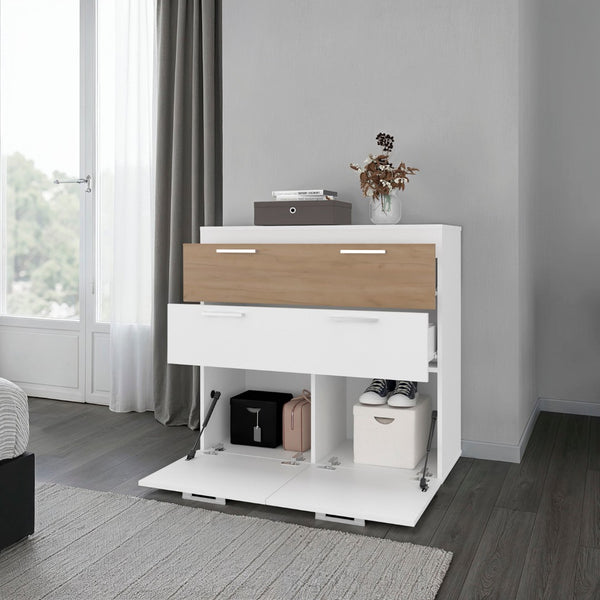 English Elm White Two-tone Oak Entryway Storage Cabinet with Drawers for Modern Interiors B062P476868