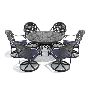 English Elm 7-piece Cast Aluminum Outdoor Dining Set with Swivel Chairs and Round Patio Table W1710S00350