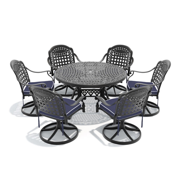 English Elm 7-piece Cast Aluminum Outdoor Dining Set with Swivel Chairs and Round Patio Table W1710S00350